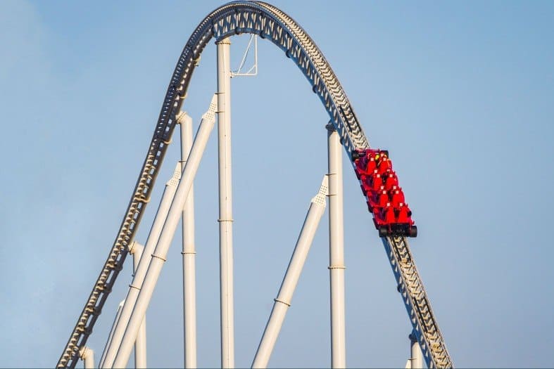A rollercoaster at Ferrari World.