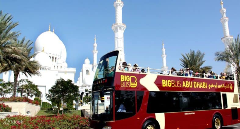 The Abu Dhabi tourist bus in front of one of the many attractions