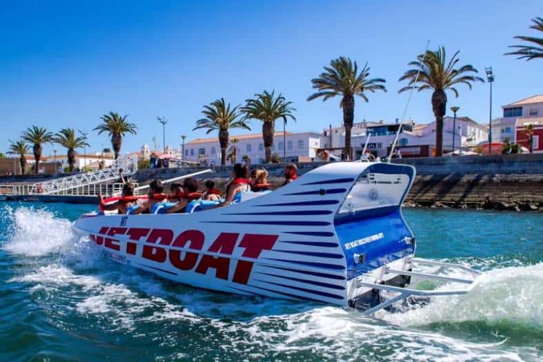 teenagers on a speed boat in the Algarve