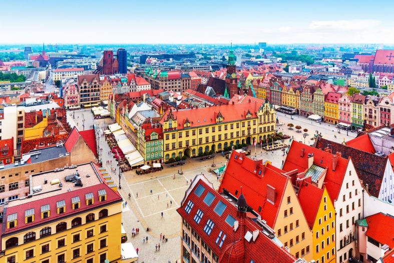 the most beautiful city in Poland with colourful houses in Wroclaw