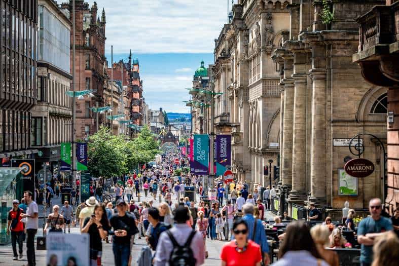 people walking down the shopping street in Glasgow