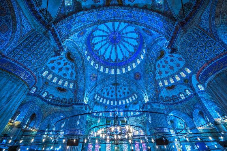 The inside of the blue mosque in istanbul