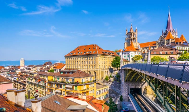 skyline view of the city of Lausanne in Swiss