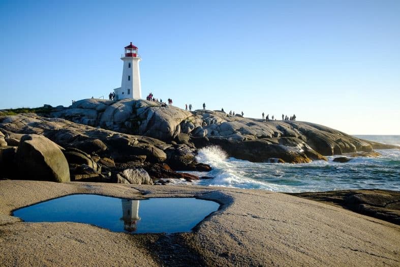 The wild coastline of Nova Scotia Canada with teenagers