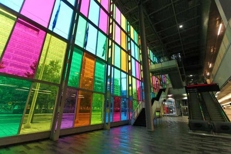 colourful windows at Palais des congrès de Montréal