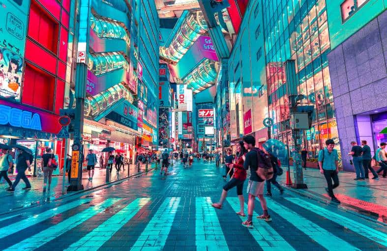 people in the vibrant and bustling Tokyo shopping center