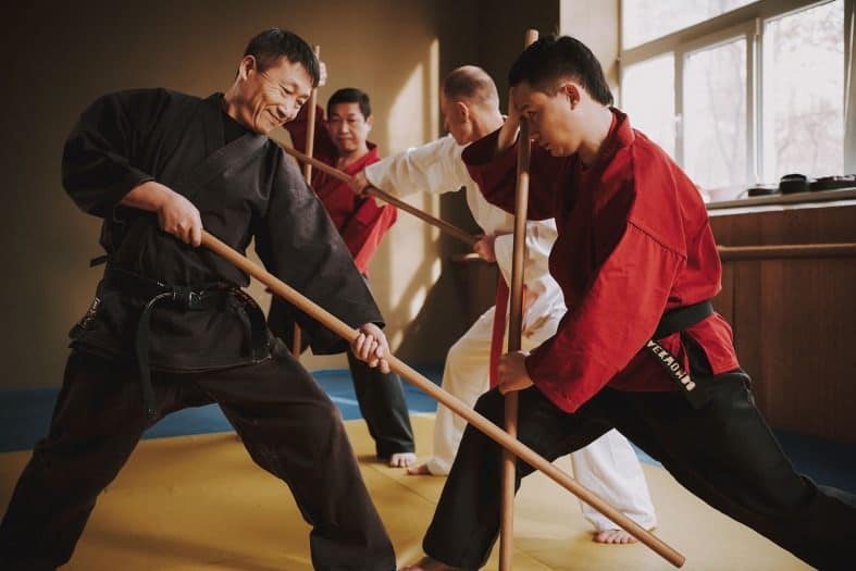 Samurai training in Japan with sticks