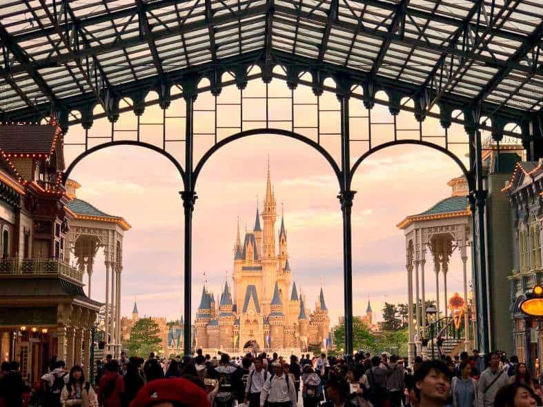 people heading to Disney Castle in Tokyo