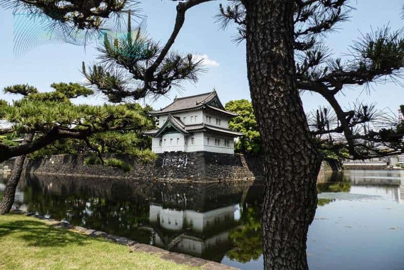 The Tokyo Imperial Palace, a majestic and historic site in Tokyo, Japan, surrounded by lush greenery and serene waters