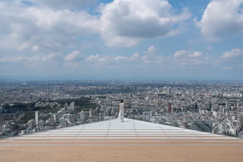 a girl standing on the observation deck