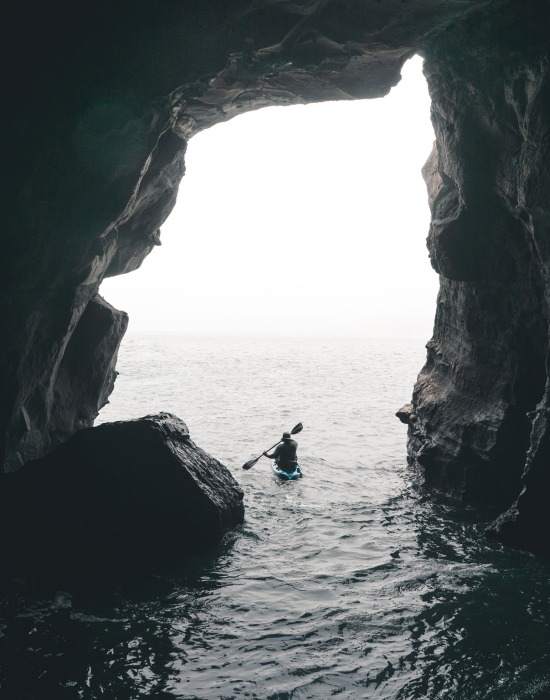 kayaking through the sea caves in San Diego