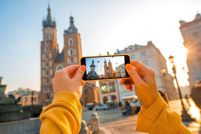 a tourist taking pictures in Krakow