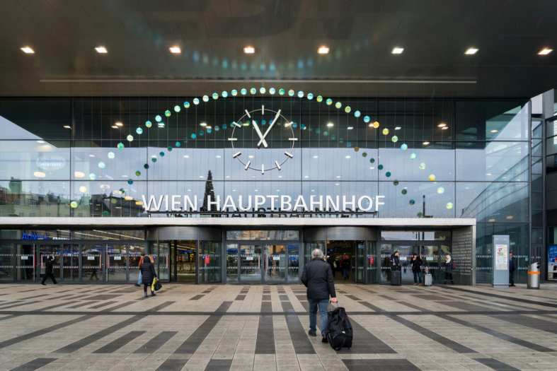the front of the mail train station in vienna