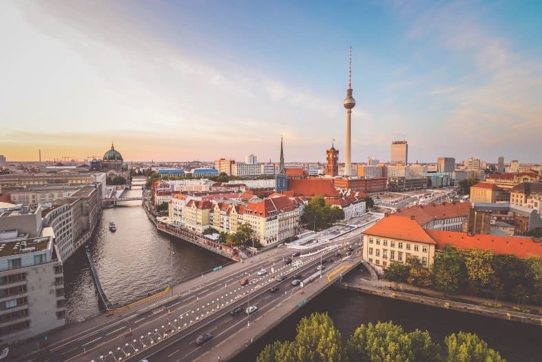 The Berlin Tv Tower in the city