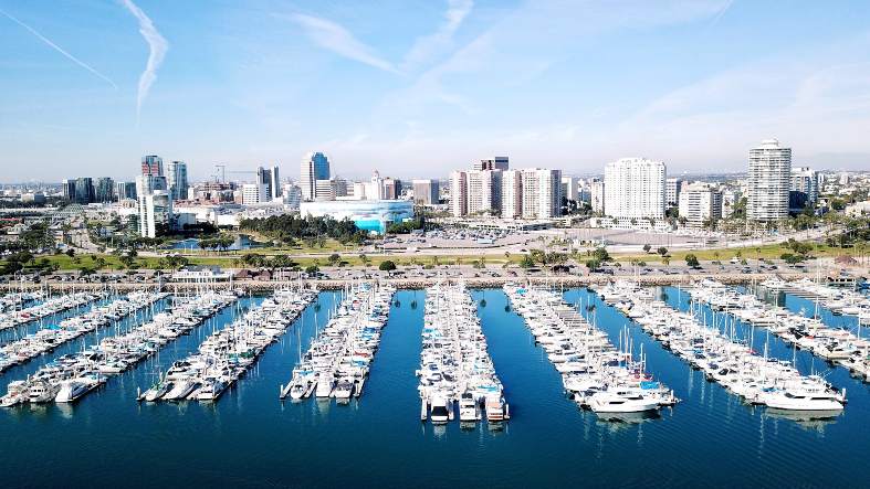 boats in harbour at Marina Del Rey in Los Angeles