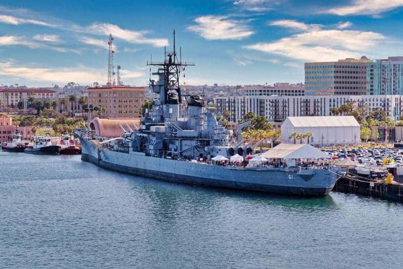 Retires navy ship USS Iowa at dock in Los Angeles