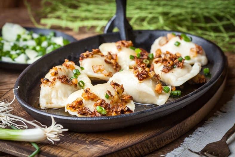 Pierogi dumpling in a pan