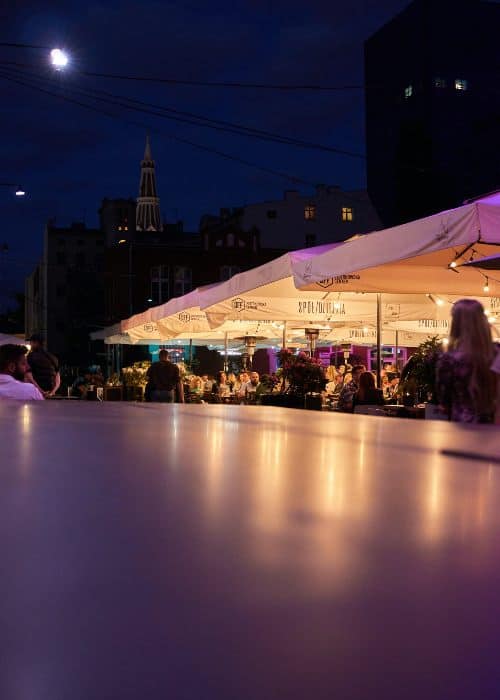 restaurants and cafe on Piotrkowska Street in Lodz