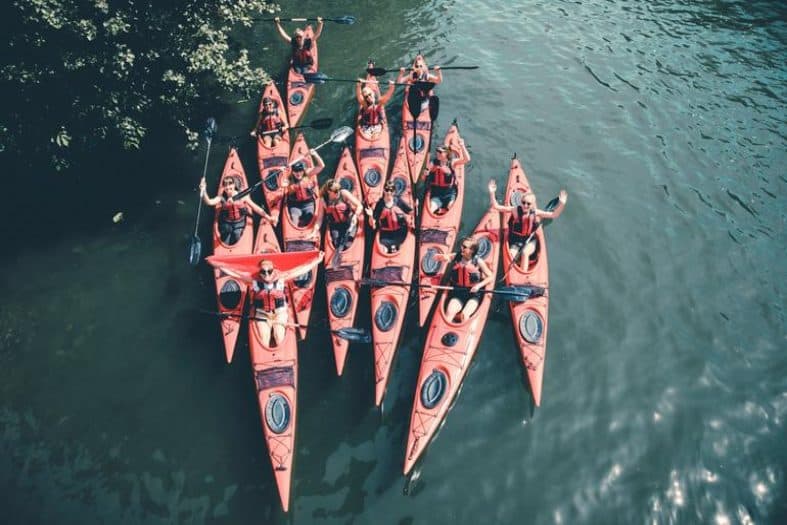 A group of people on a kayaking tour in Stockholm