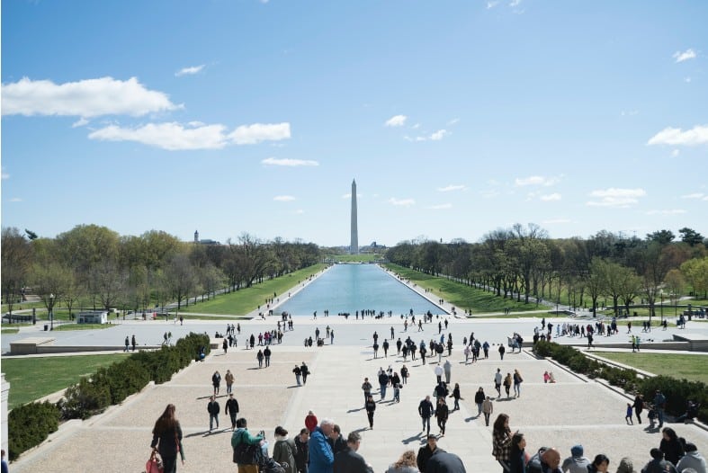 people wandering around the National Mall at Washington, DC