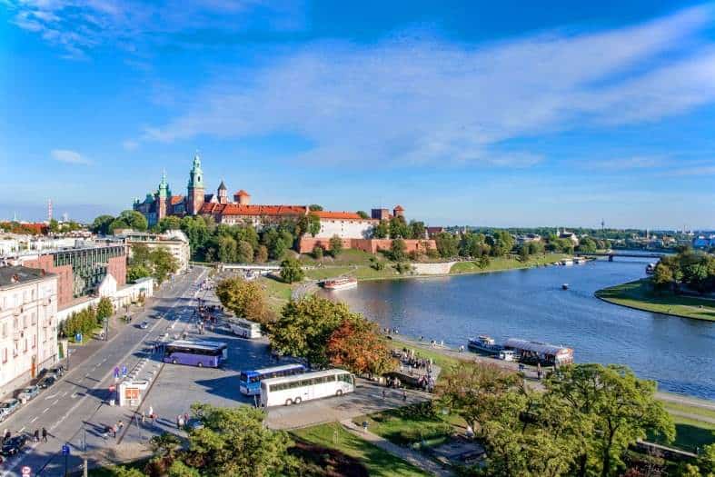 picturesque beauty of the Vistula River with Wawel Castle in the background in Krakow, Poland