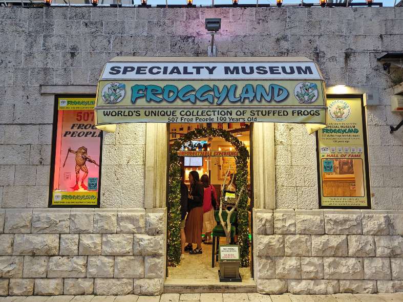 collection of preserved frogs in various human-like poses at Froggyland Museum in Split