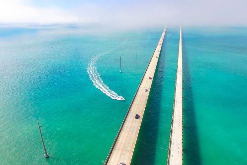 Two bridges that connect the mainland in Florida to key West