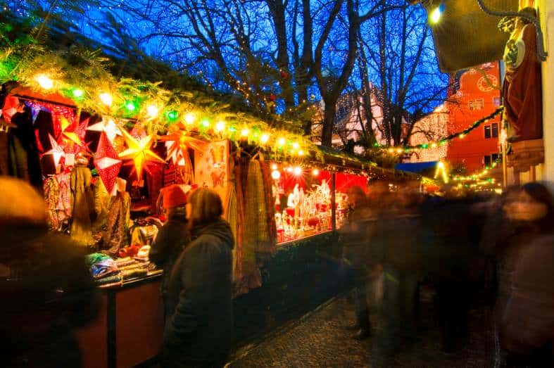 stalls at the Freiburg Christmas market in Germany
