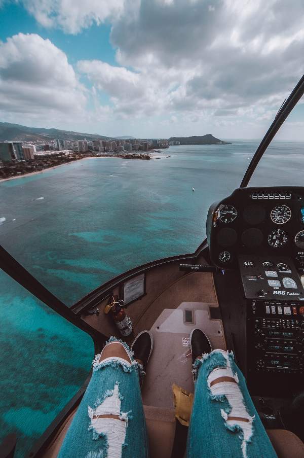 The view from a helicopter looking down on Honolulu