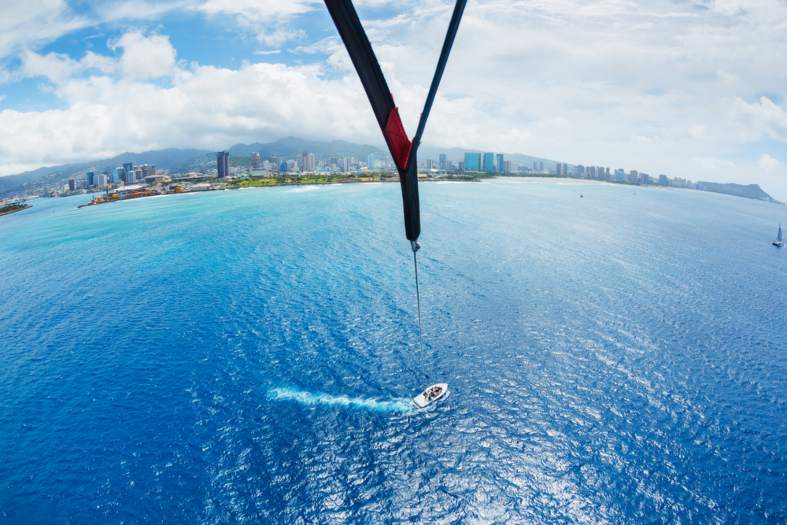 The view from the air while parasailing in hawaii