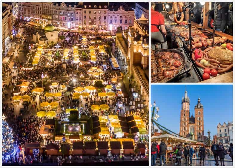 a collage of pictures of a christmas market in Krakow poland