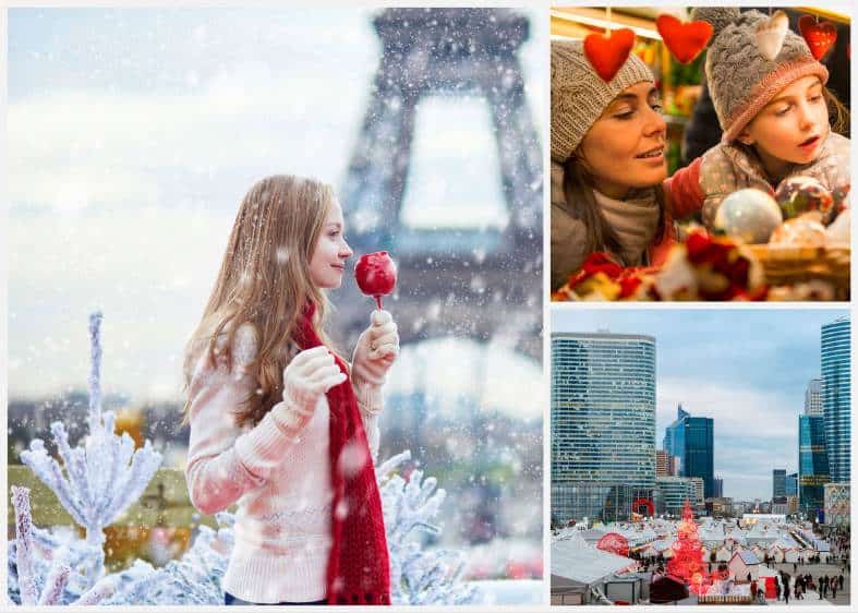 scenes from a christmas market in Paris