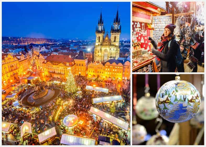 a collage of pictures from the Prague christmas market