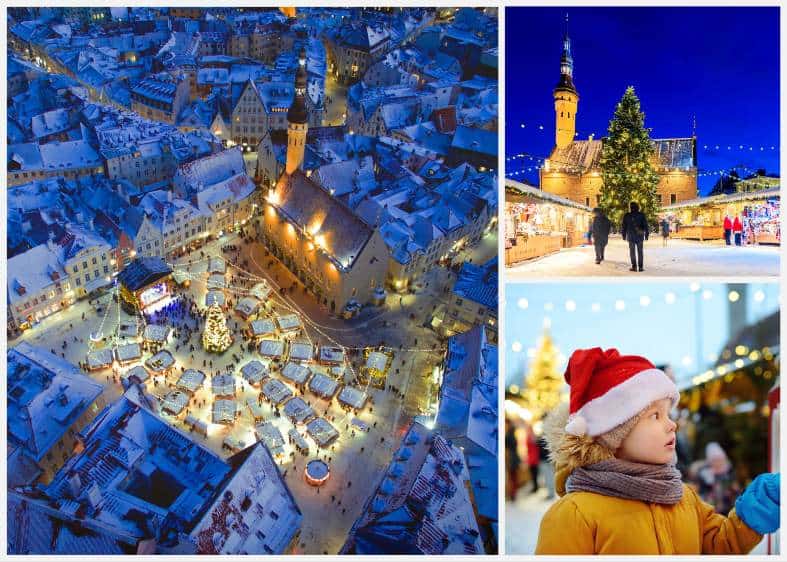 A collage of pictures of Tallinn, Estonia at christmas time