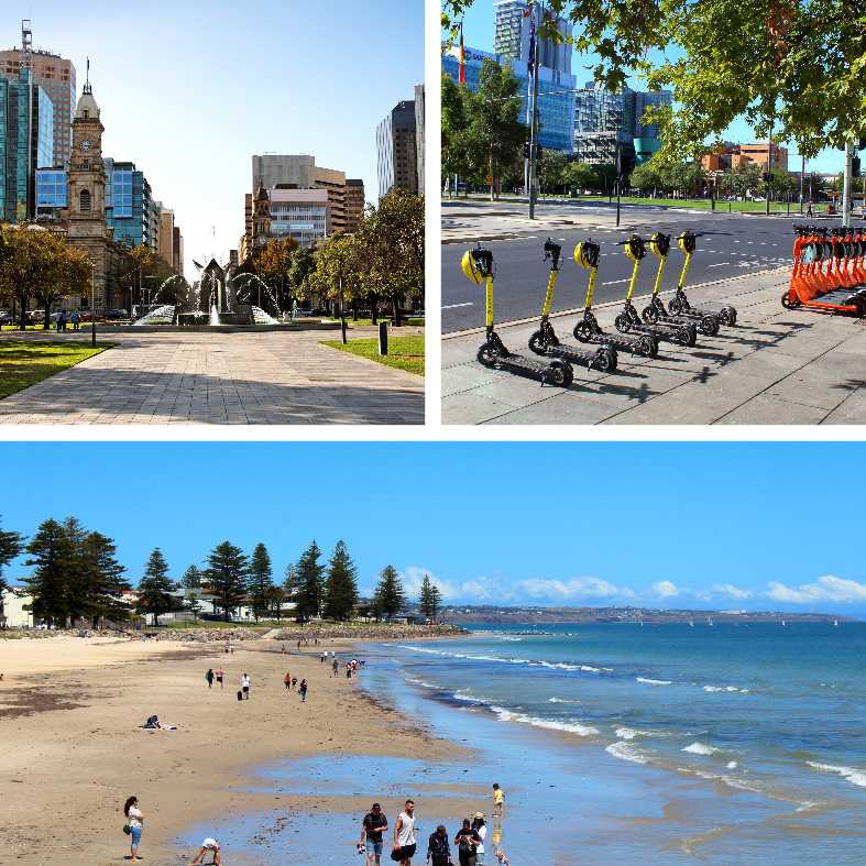 beaches and city in a collage of adelaide australia