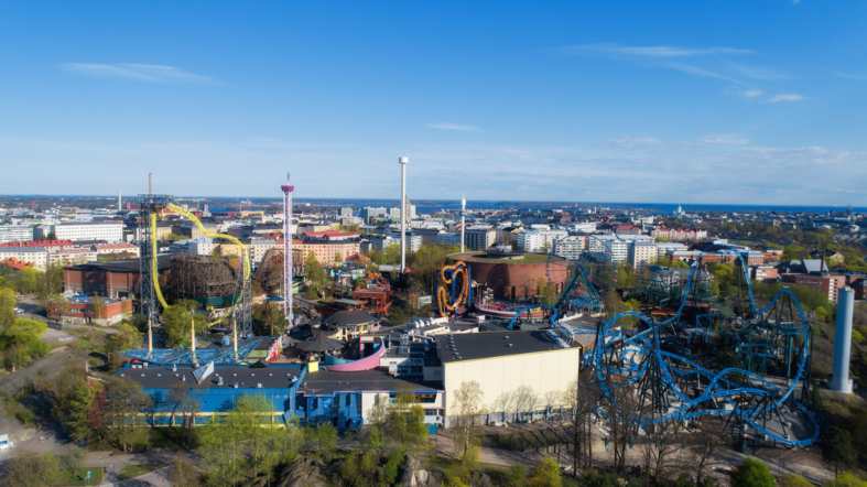 an ariel view of a theme park with roller coasters in helsinki