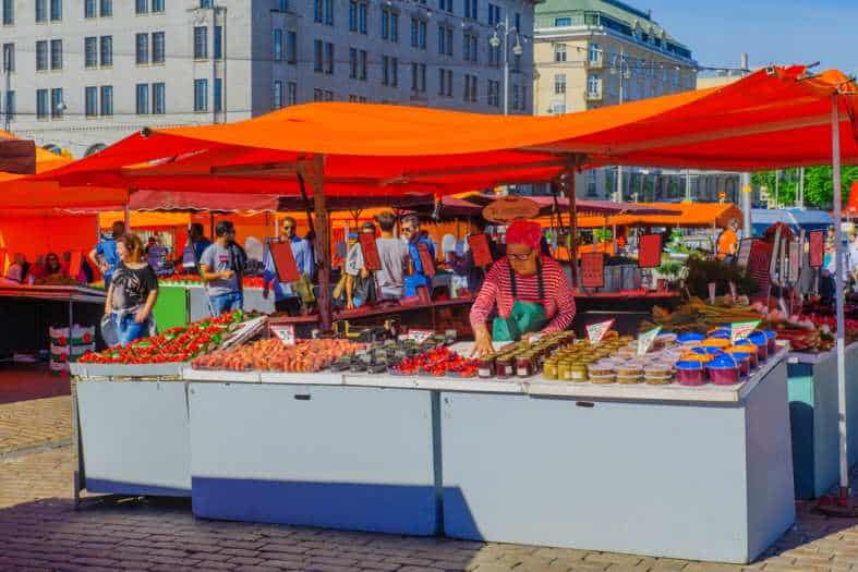 Food market in market square in helsinki