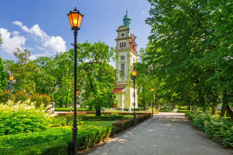 Souther Park in Sopot with the Evangelical Augsburg Church of the Saviour