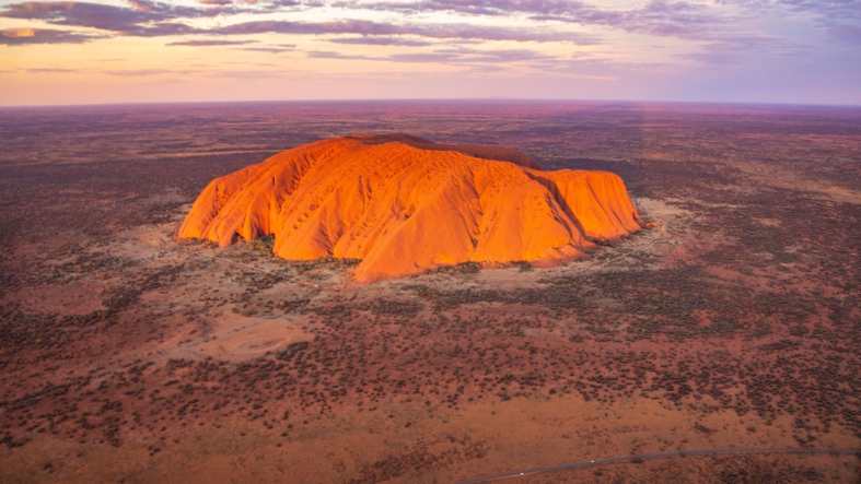 Uluru Ayers Rock from above at sunset