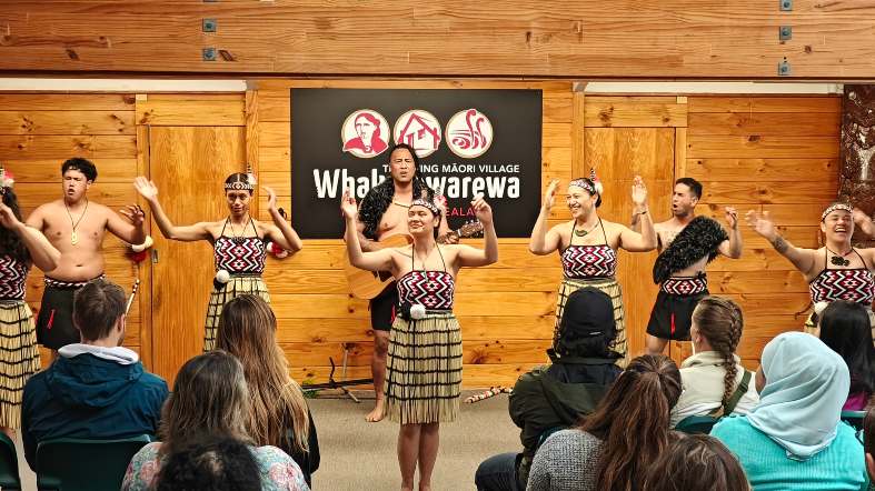 A traditional performance of Maori dancing and music in Rotorua