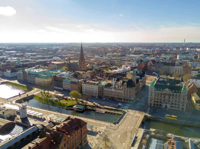 an ariel view of the city of Malmo in Sweden