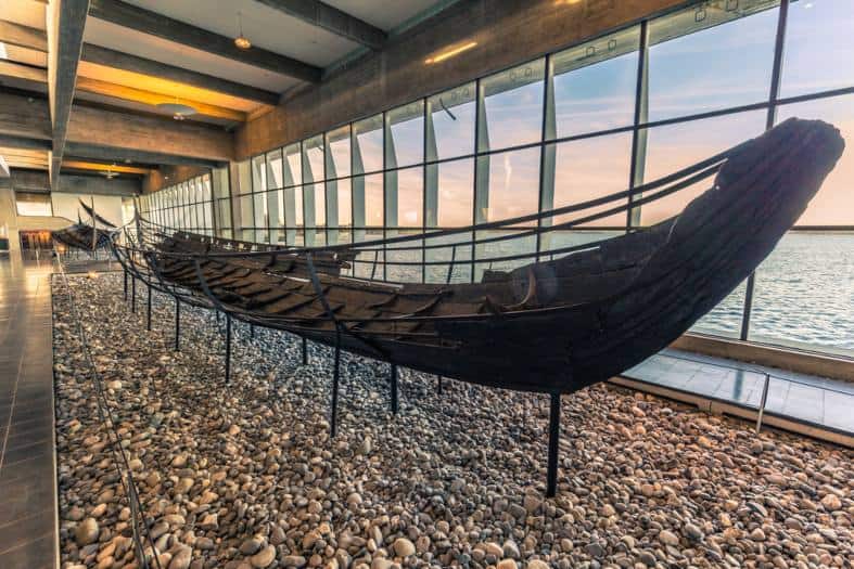 a viking ship on display at Roskilde in Denmark