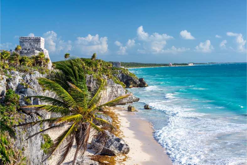 Mayan Ruins and white sand beaches in Tulum.