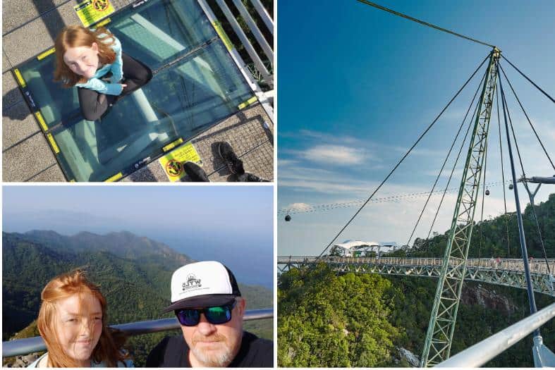 a grid of pictures from the aerial view of the Langkawi Sky Bridge