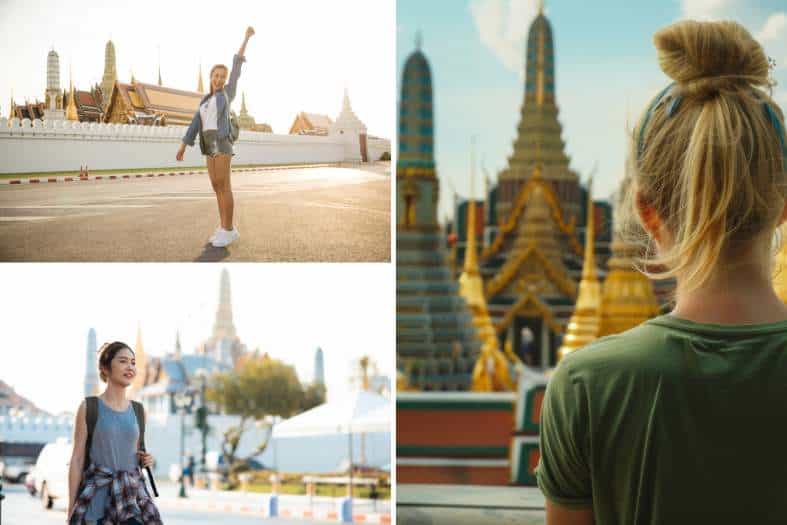 a collage of bangkok pictures with teenage tourists