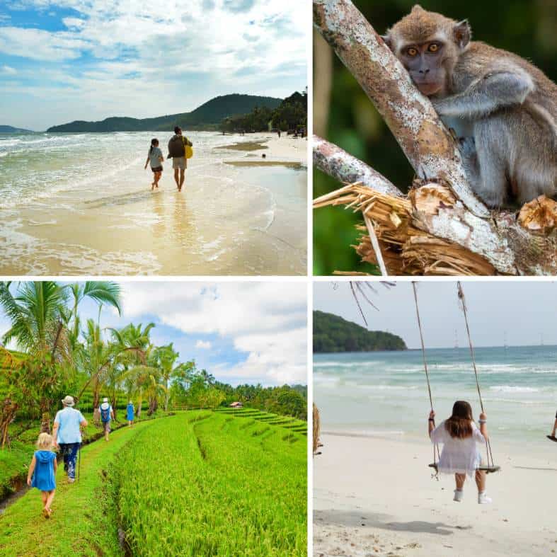 collage featuring two scenic destinations: Bali and Phu Quo