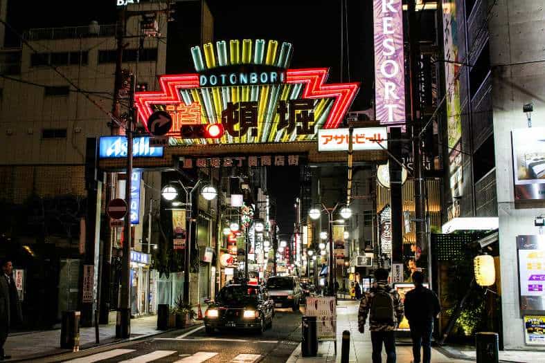 The nightlife district in Osaka with the entry to Dotonbori district
