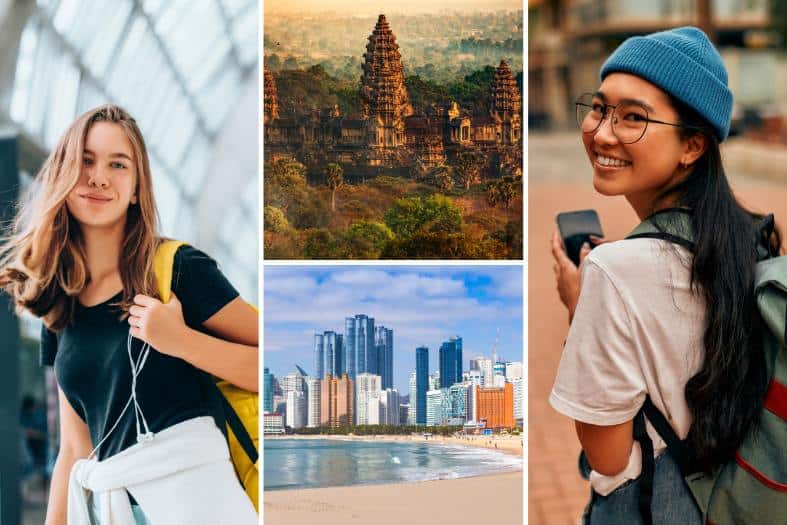 collage of pictures featuring teens travelling in Asia