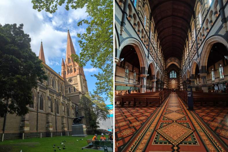 1 insiode and 1 outside picture of st pauls cathedral in Melbourne