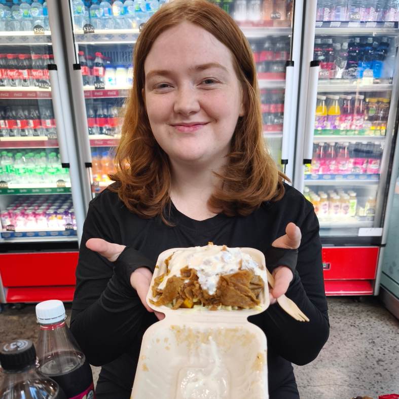 Eating a HSP street food in Melbourne